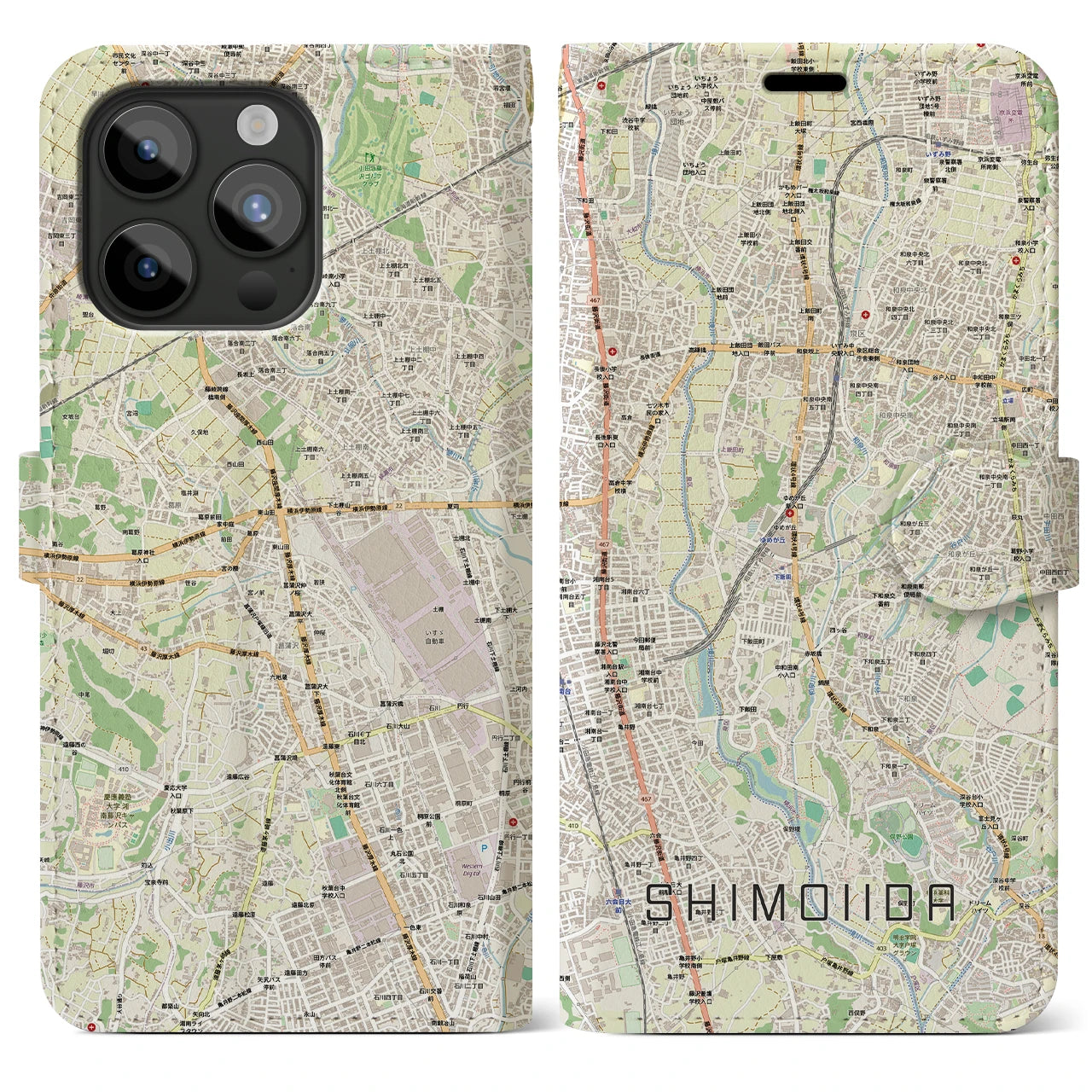【下飯田（神奈川県）】地図柄iPhoneケース（手帳タイプ）