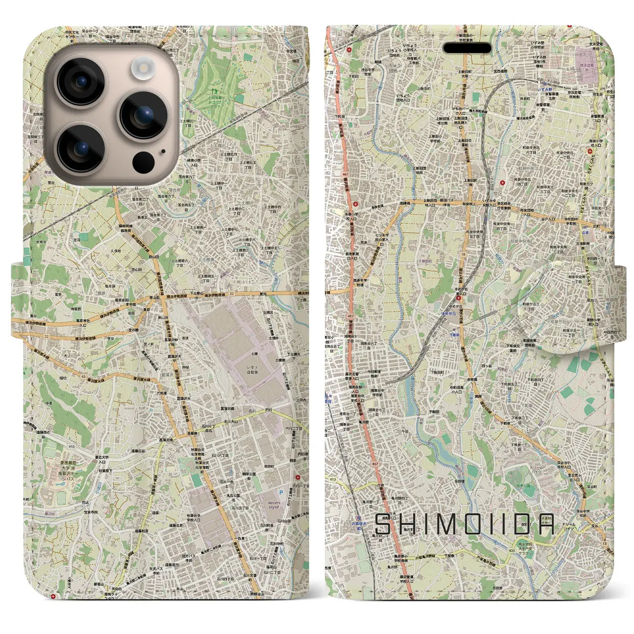 【下飯田（神奈川県）】地図柄iPhoneケース（手帳タイプ）