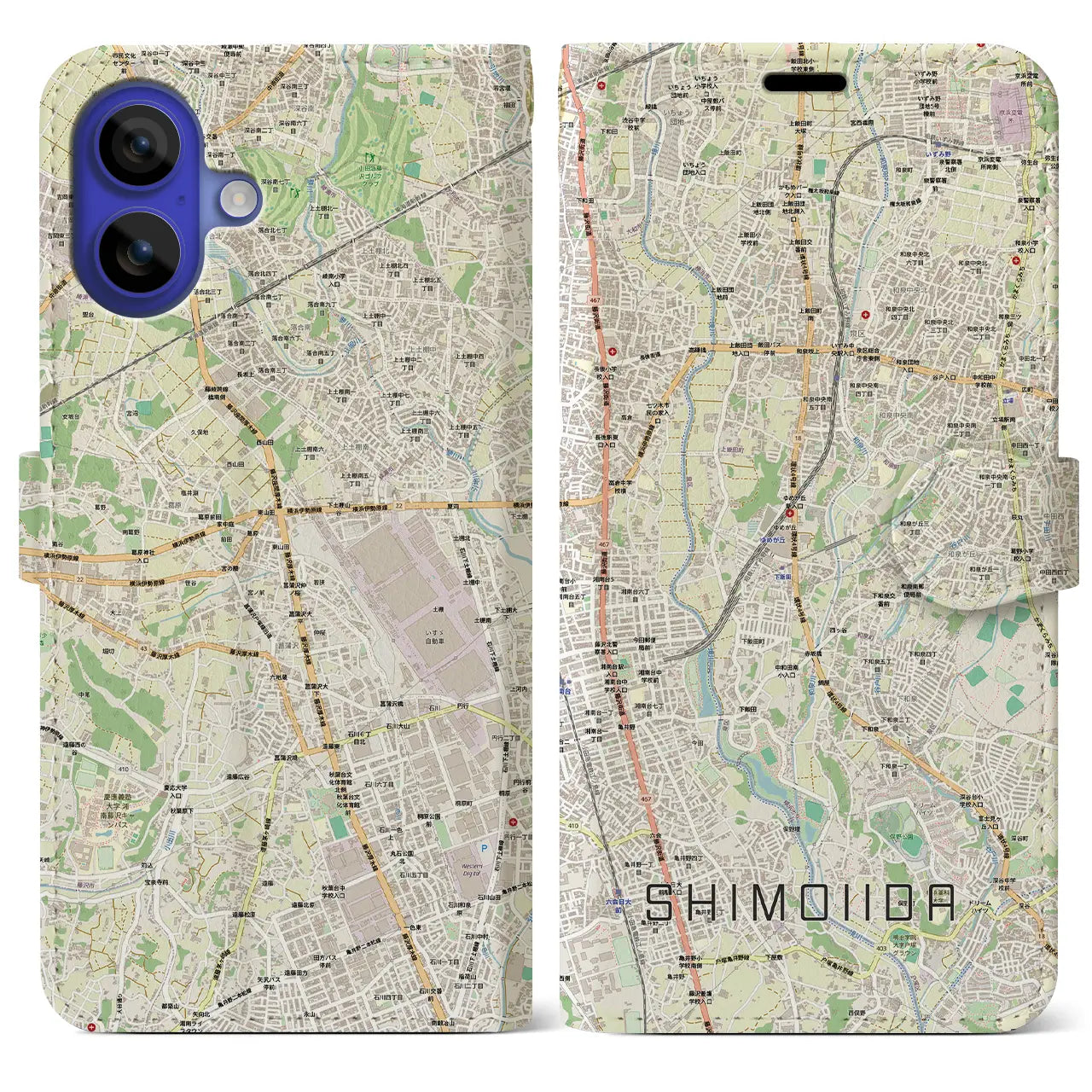 【下飯田（神奈川県）】地図柄iPhoneケース（手帳タイプ）