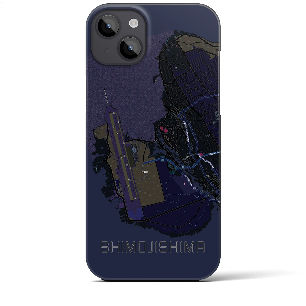 【下地島】地図柄iPhoneケース（バックカバータイプ・ブラック）iPhone 14 Plus 用