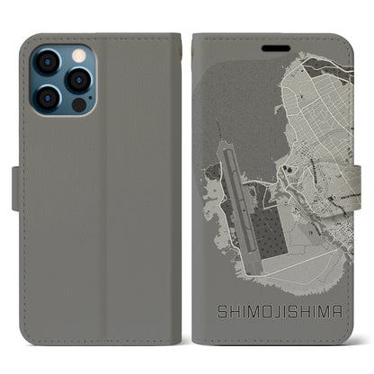 【下地島（沖縄県）】地図柄iPhoneケース（手帳タイプ）モノトーン・iPhone 12 / 12 Pro 用