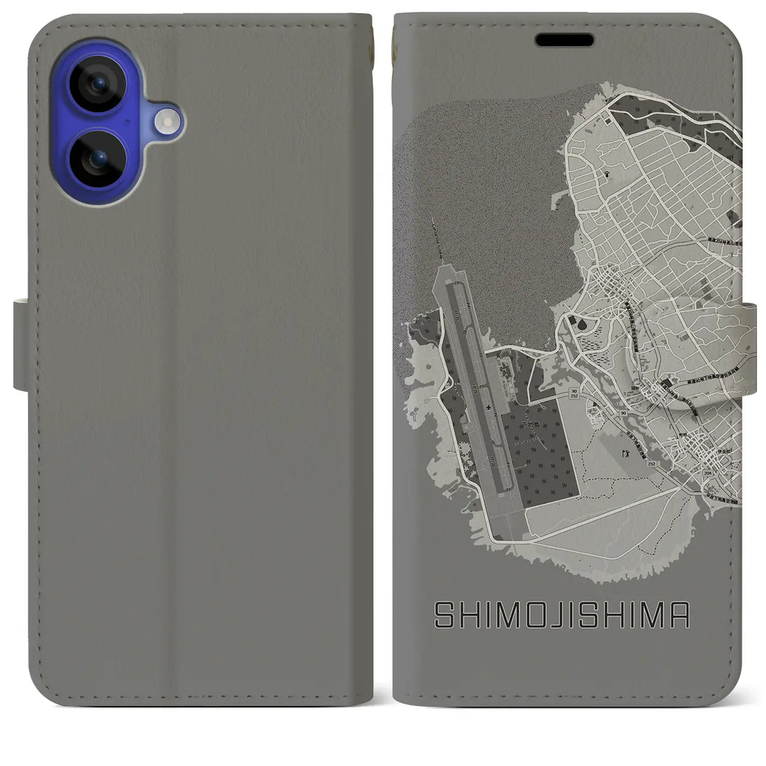 【下地島(沖縄県)】地図柄iPhoneケース(手帳タイプ)モノトーン・iPhone 16 Pro Max 用