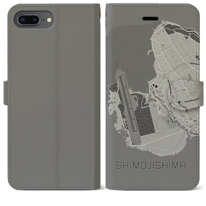 【下地島（沖縄県）】地図柄iPhoneケース（手帳タイプ）モノトーン・iPhone 8Plus /7Plus / 6sPlus / 6Plus 用