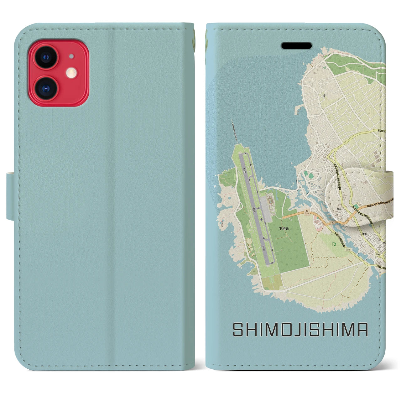 【下地島（沖縄県）】地図柄iPhoneケース（手帳タイプ）ナチュラル・iPhone 11 用