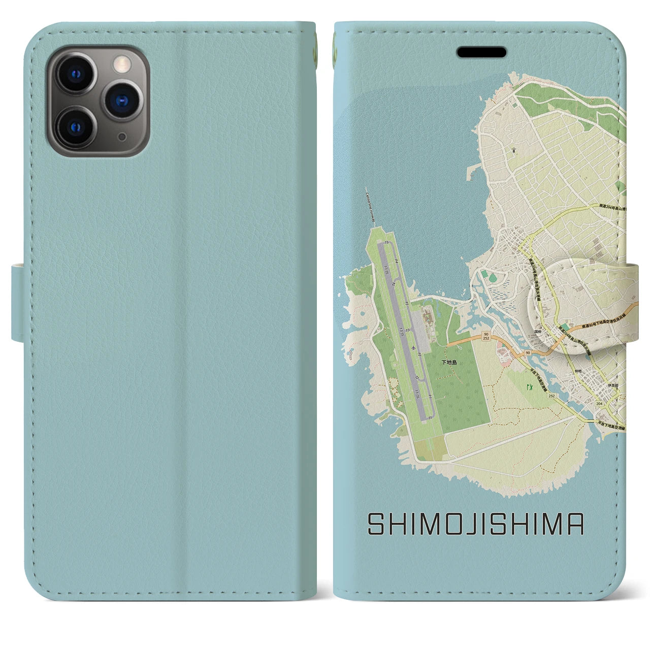 【下地島（沖縄県）】地図柄iPhoneケース（手帳タイプ）ナチュラル・iPhone 11 Pro Max 用