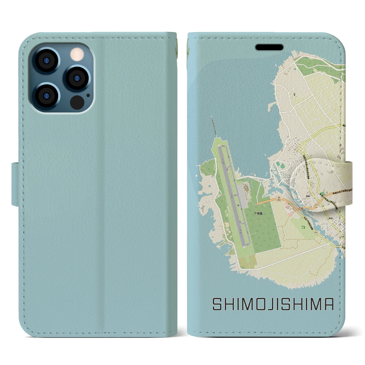 【下地島（沖縄県）】地図柄iPhoneケース（手帳タイプ）ナチュラル・iPhone 12 / 12 Pro 用