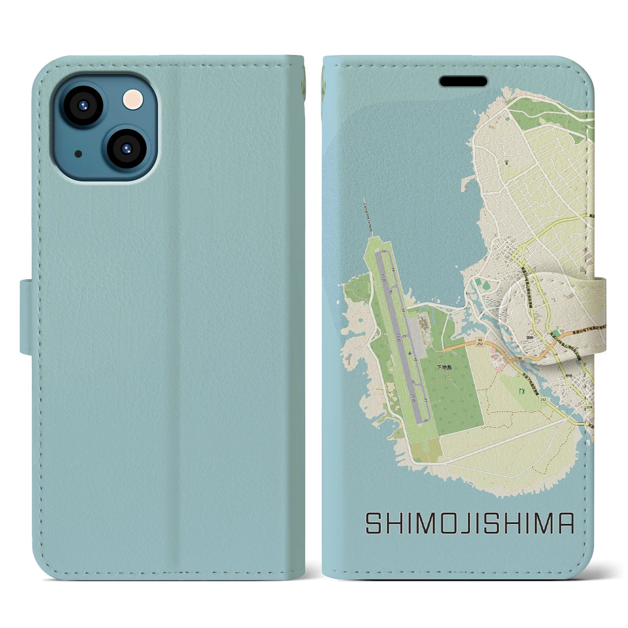 【下地島（沖縄県）】地図柄iPhoneケース（手帳タイプ）ナチュラル・iPhone 13 用