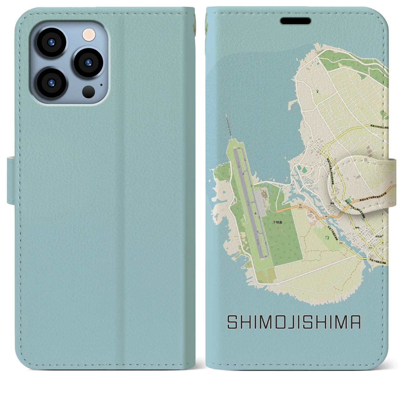 【下地島（沖縄県）】地図柄iPhoneケース（手帳タイプ）ナチュラル・iPhone 13 Pro Max 用