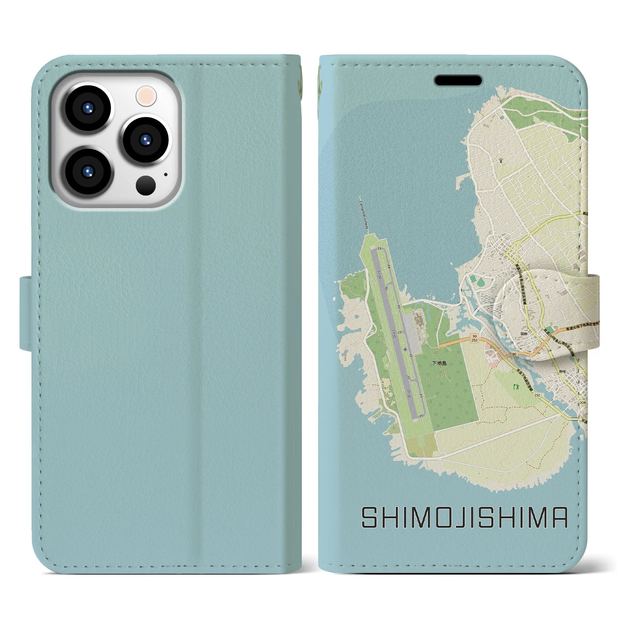 【下地島（沖縄県）】地図柄iPhoneケース（手帳タイプ）ナチュラル・iPhone 13 Pro 用