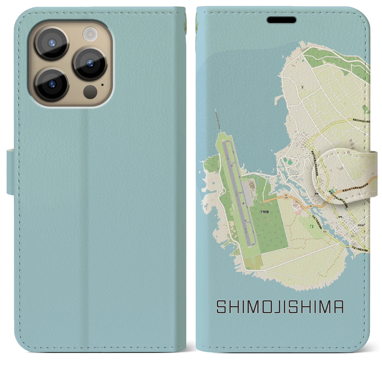 【下地島（沖縄県）】地図柄iPhoneケース（手帳タイプ）ナチュラル・iPhone 14 Pro Max 用