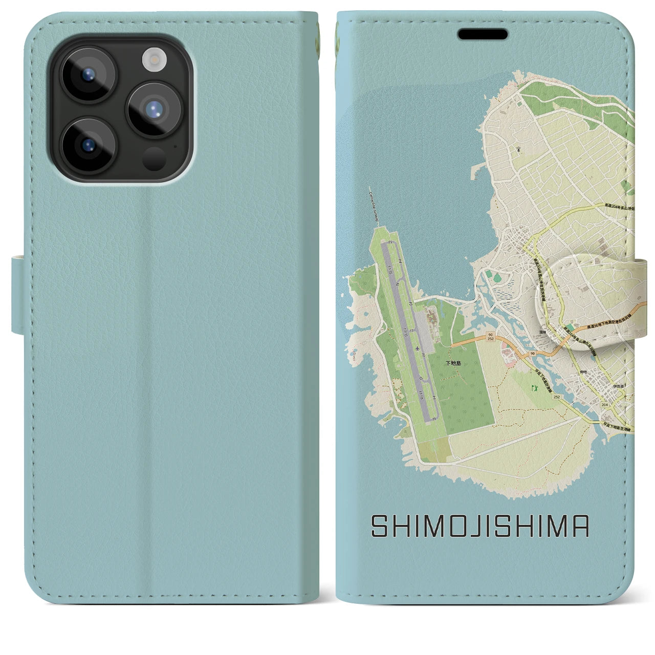 【下地島（沖縄県）】地図柄iPhoneケース（手帳タイプ）ナチュラル・iPhone 15 Pro Max 用