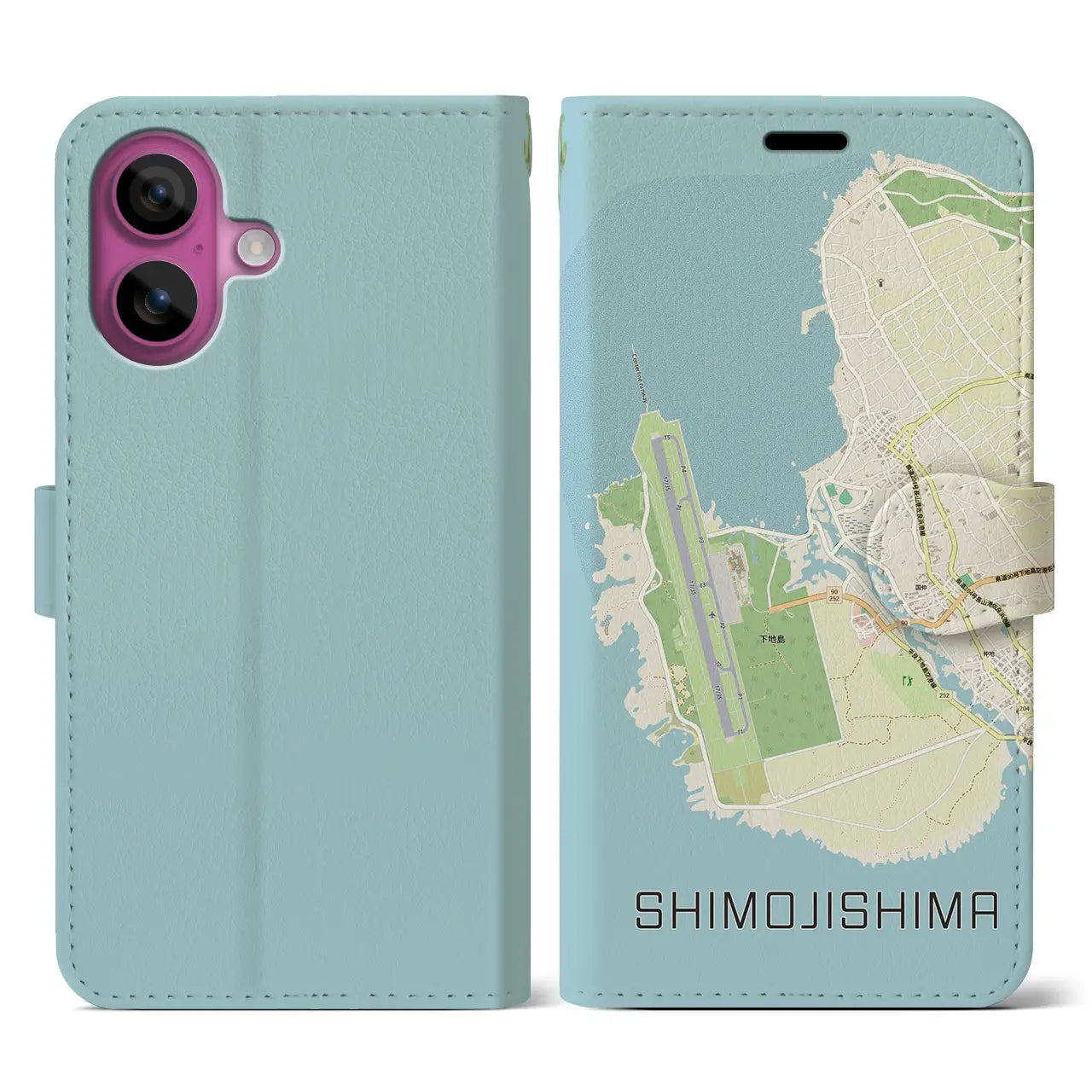 【下地島（沖縄県）】地図柄iPhoneケース（手帳タイプ）ナチュラル・iPhone 16 Pro 用