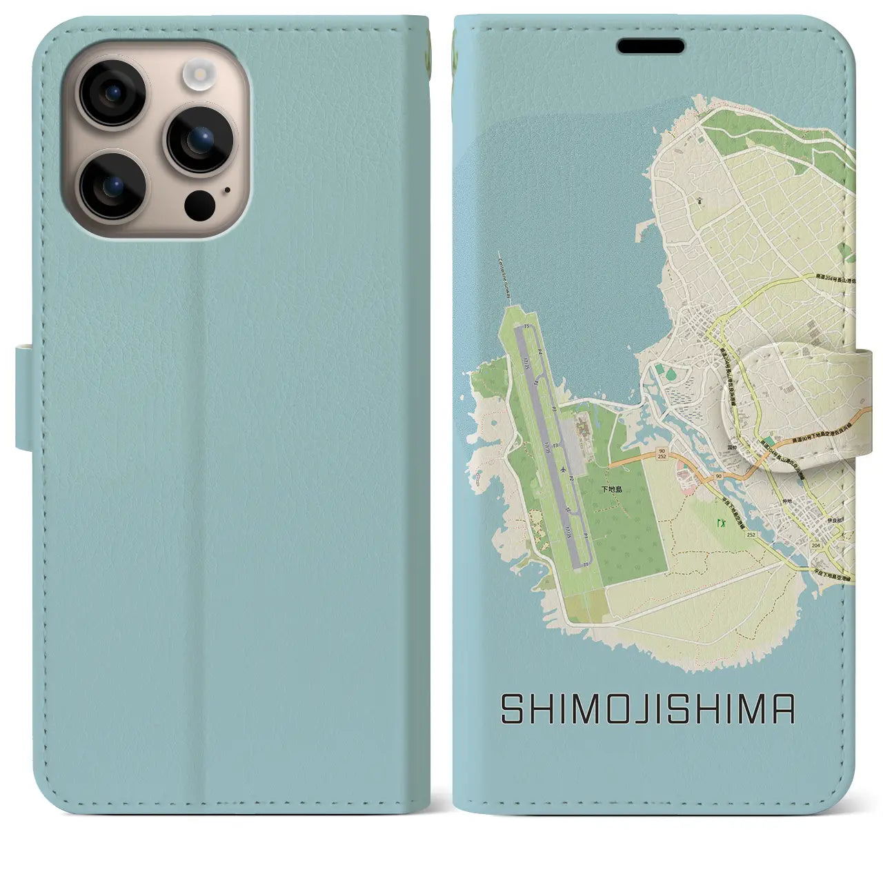 【下地島（沖縄県）】地図柄iPhoneケース（手帳タイプ）ナチュラル・iPhone 16 Plus 用