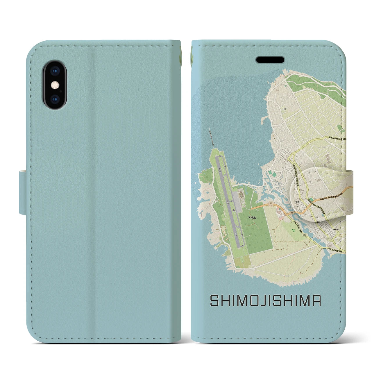 【下地島（沖縄県）】地図柄iPhoneケース（手帳タイプ）ナチュラル・iPhone XS / X 用