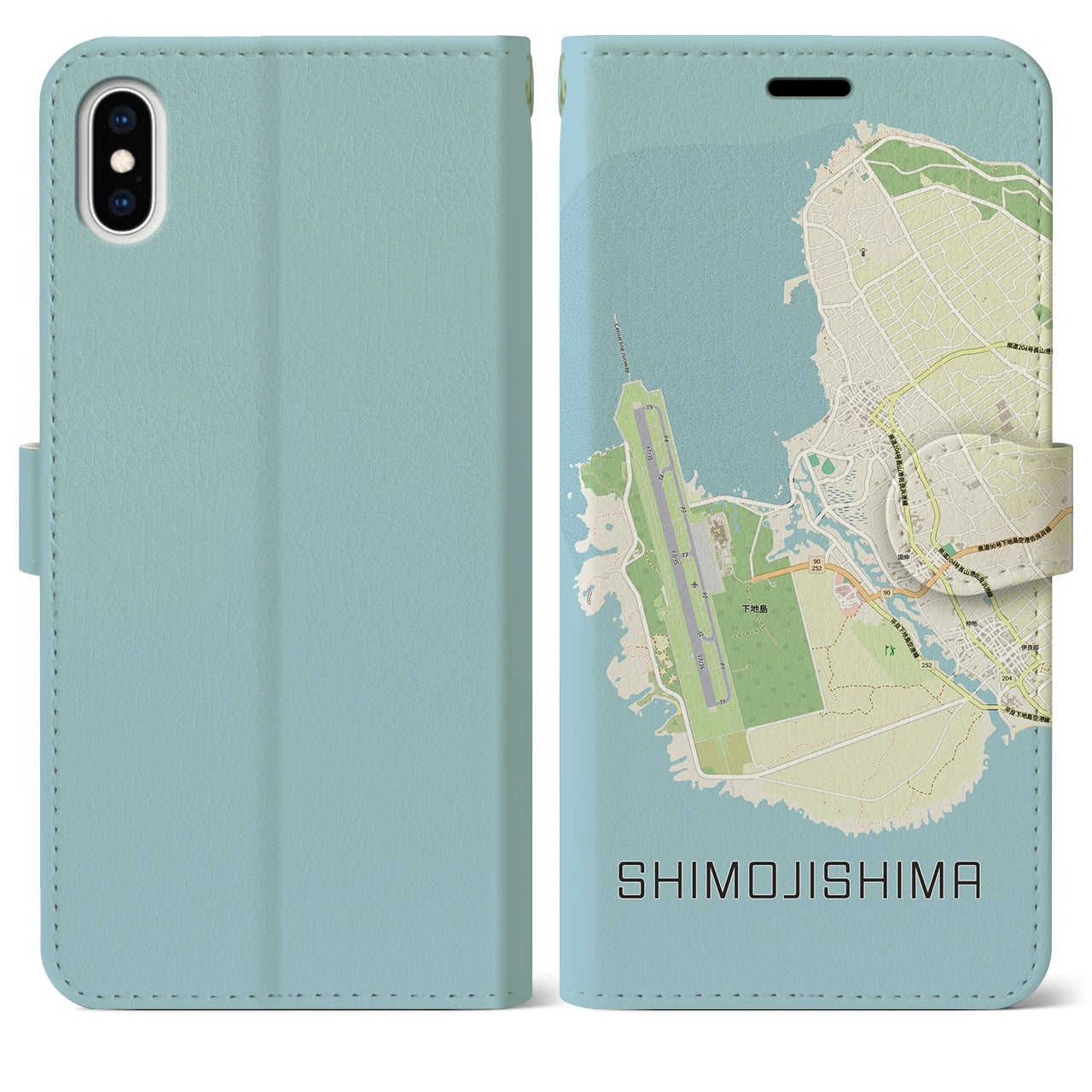 【下地島（沖縄県）】地図柄iPhoneケース（手帳タイプ）ナチュラル・iPhone XS Max 用