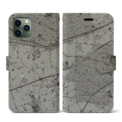 【下北沢（東京都）】地図柄iPhoneケース（手帳タイプ）モノトーン・iPhone 11 Pro 用