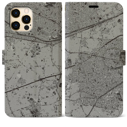 【下北沢（東京都）】地図柄iPhoneケース（手帳タイプ）モノトーン・iPhone 12 Pro Max 用