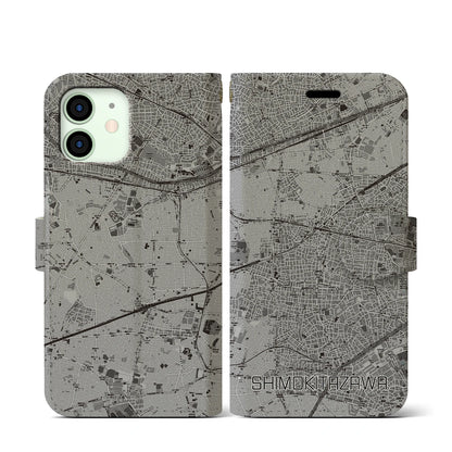 【下北沢（東京都）】地図柄iPhoneケース（手帳タイプ）モノトーン・iPhone 12 mini 用