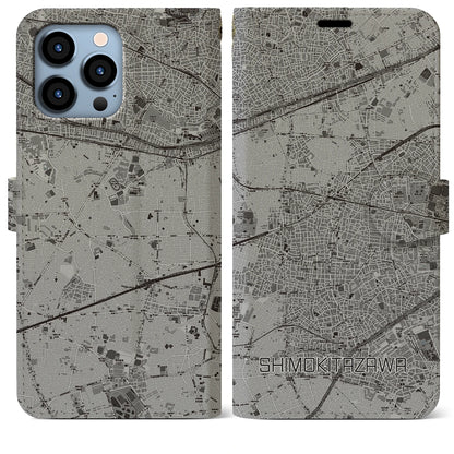 【下北沢（東京都）】地図柄iPhoneケース（手帳タイプ）モノトーン・iPhone 13 Pro Max 用