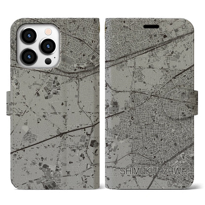 【下北沢（東京都）】地図柄iPhoneケース（手帳タイプ）モノトーン・iPhone 13 Pro 用