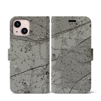 【下北沢（東京都）】地図柄iPhoneケース（手帳タイプ）モノトーン・iPhone 13 mini 用