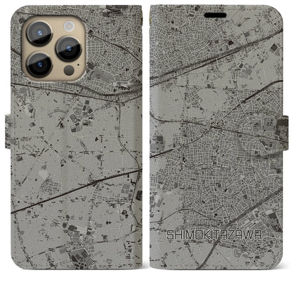 【下北沢（東京都）】地図柄iPhoneケース（手帳タイプ）モノトーン・iPhone 14 Pro Max 用