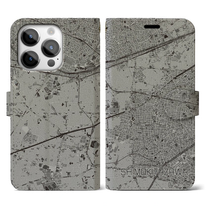 【下北沢（東京都）】地図柄iPhoneケース（手帳タイプ）モノトーン・iPhone 14 Pro 用