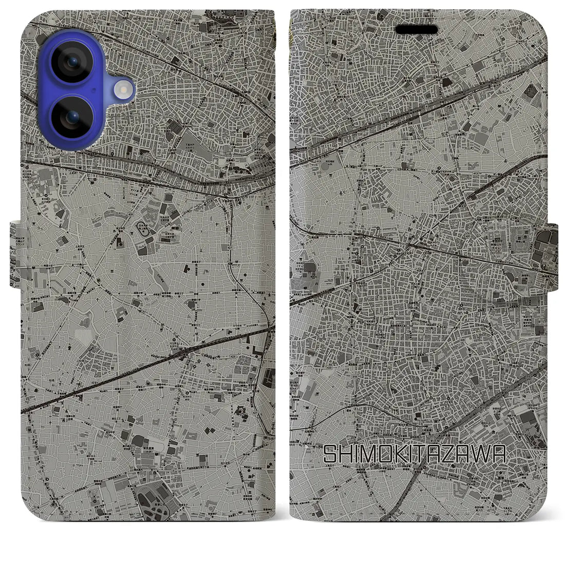 【下北沢(東京都)】地図柄iPhoneケース(手帳タイプ)モノトーン・iPhone 16 Pro Max 用