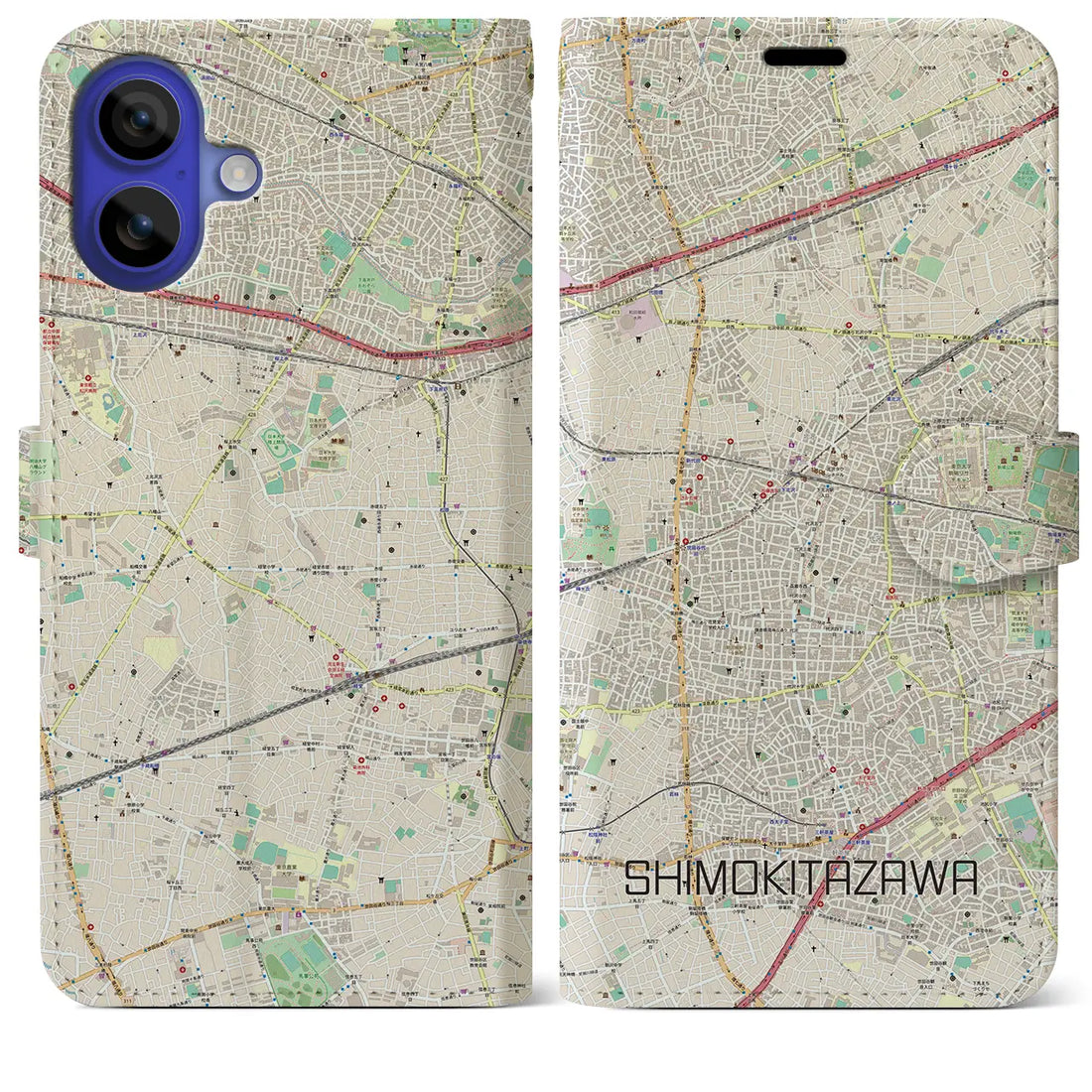 【下北沢(東京都)】地図柄iPhoneケース(手帳タイプ)ナチュラル・iPhone 16 Pro Max 用