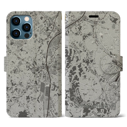 【下永谷（神奈川県）】地図柄iPhoneケース（手帳タイプ）モノトーン・iPhone 12 / 12 Pro 用