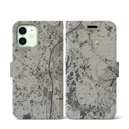 【下永谷（神奈川県）】地図柄iPhoneケース（手帳タイプ）モノトーン・iPhone 12 mini 用