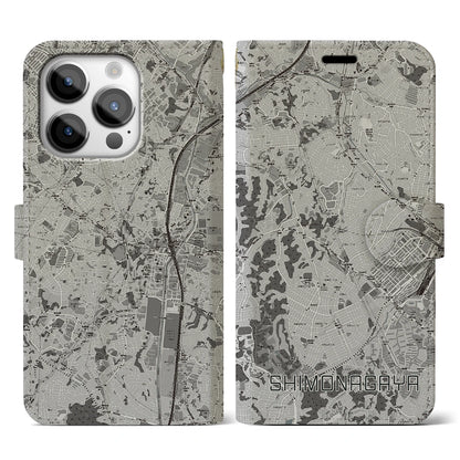 【下永谷（神奈川県）】地図柄iPhoneケース（手帳タイプ）モノトーン・iPhone 14 Pro 用