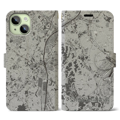 【下永谷（神奈川県）】地図柄iPhoneケース（手帳タイプ）モノトーン・iPhone 15 用