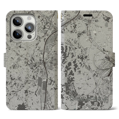 【下永谷（神奈川県）】地図柄iPhoneケース（手帳タイプ）モノトーン・iPhone 15 Pro 用