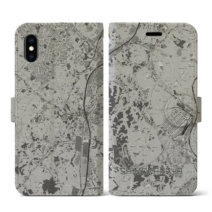 【下永谷（神奈川県）】地図柄iPhoneケース（手帳タイプ）モノトーン・iPhone XS / X 用