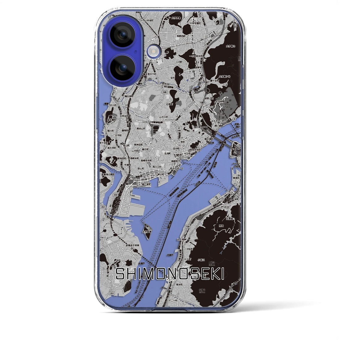 【下関2（山口県）】地図柄iPhoneケース（クリアタイプ）モノトーン・iPhone 16 Pro Max 用