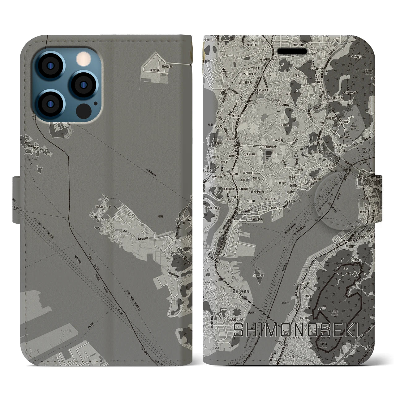 【下関2（山口県）】地図柄iPhoneケース（手帳タイプ）
