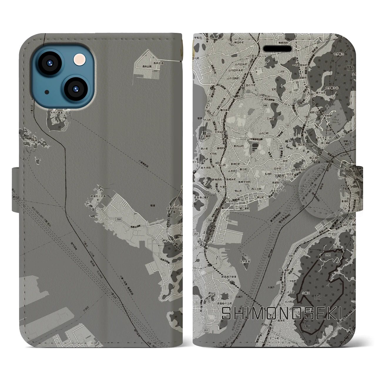 【下関2（山口県）】地図柄iPhoneケース（手帳タイプ）