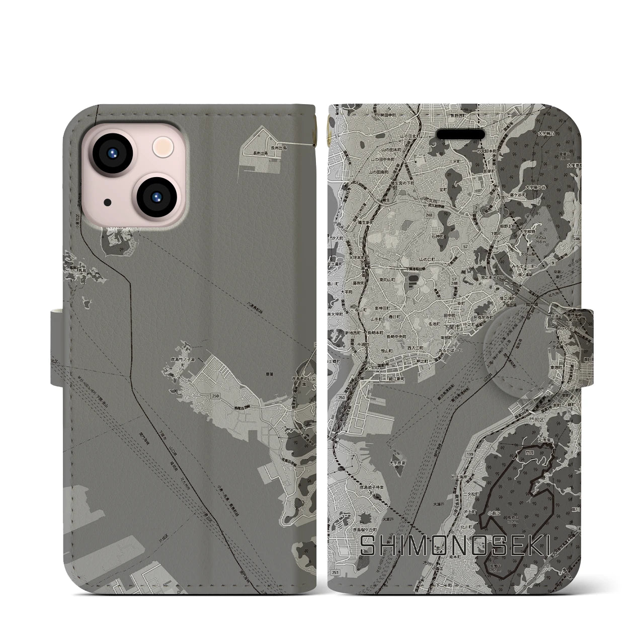 【下関2（山口県）】地図柄iPhoneケース（手帳タイプ）