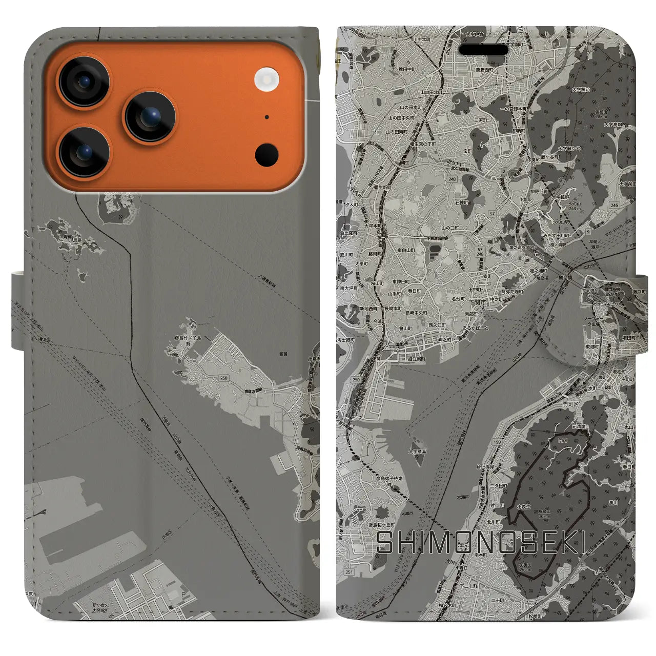 【下関2（山口県）】地図柄iPhoneケース（手帳タイプ）