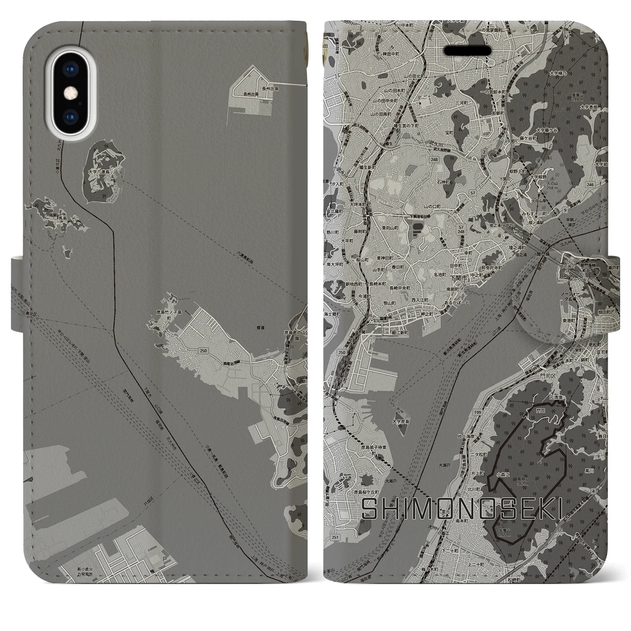 【下関2（山口県）】地図柄iPhoneケース（手帳タイプ）