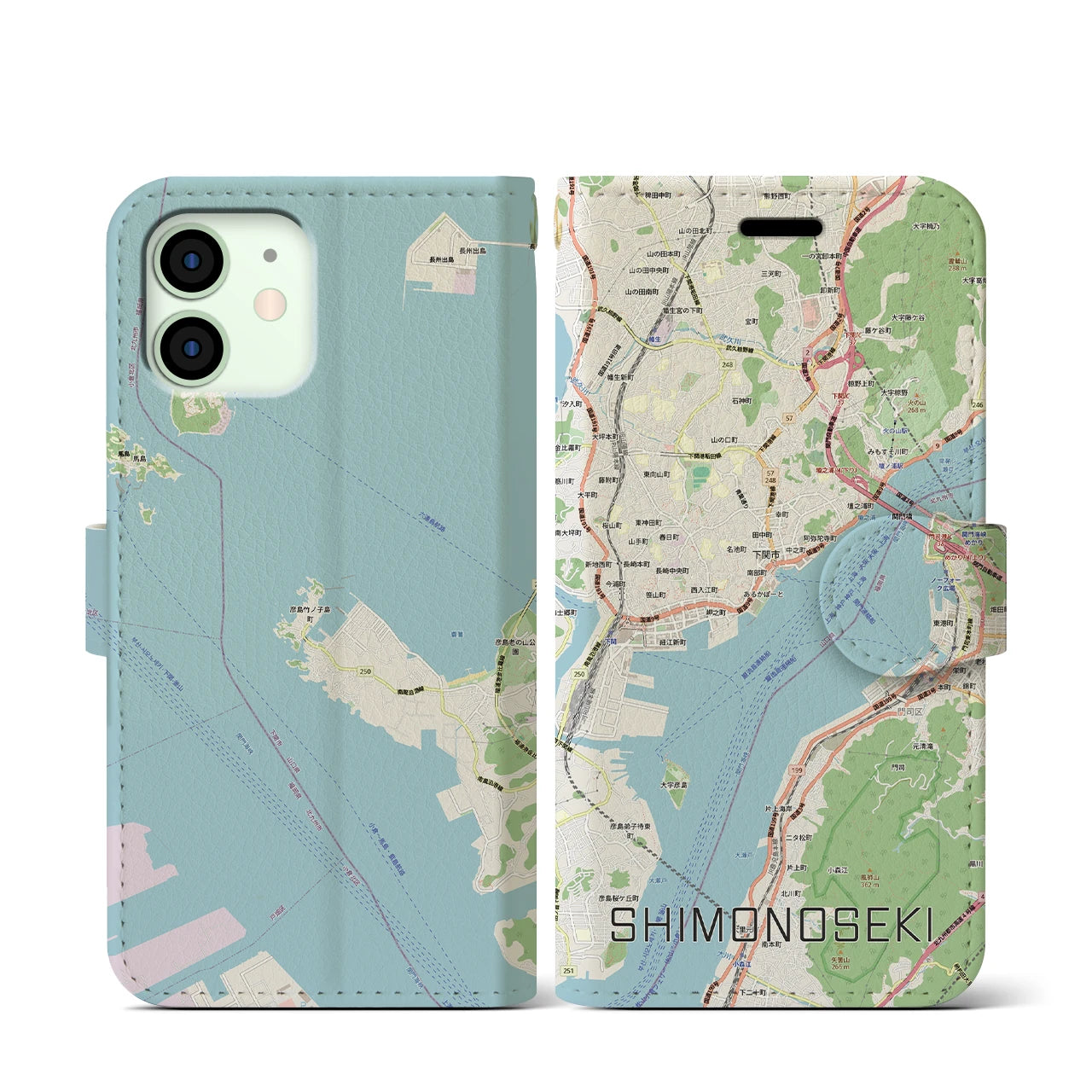 【下関2（山口県）】地図柄iPhoneケース（手帳タイプ）