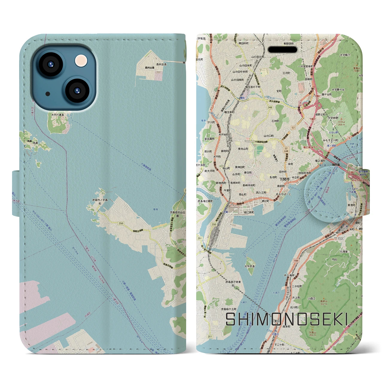 【下関2（山口県）】地図柄iPhoneケース（手帳タイプ）