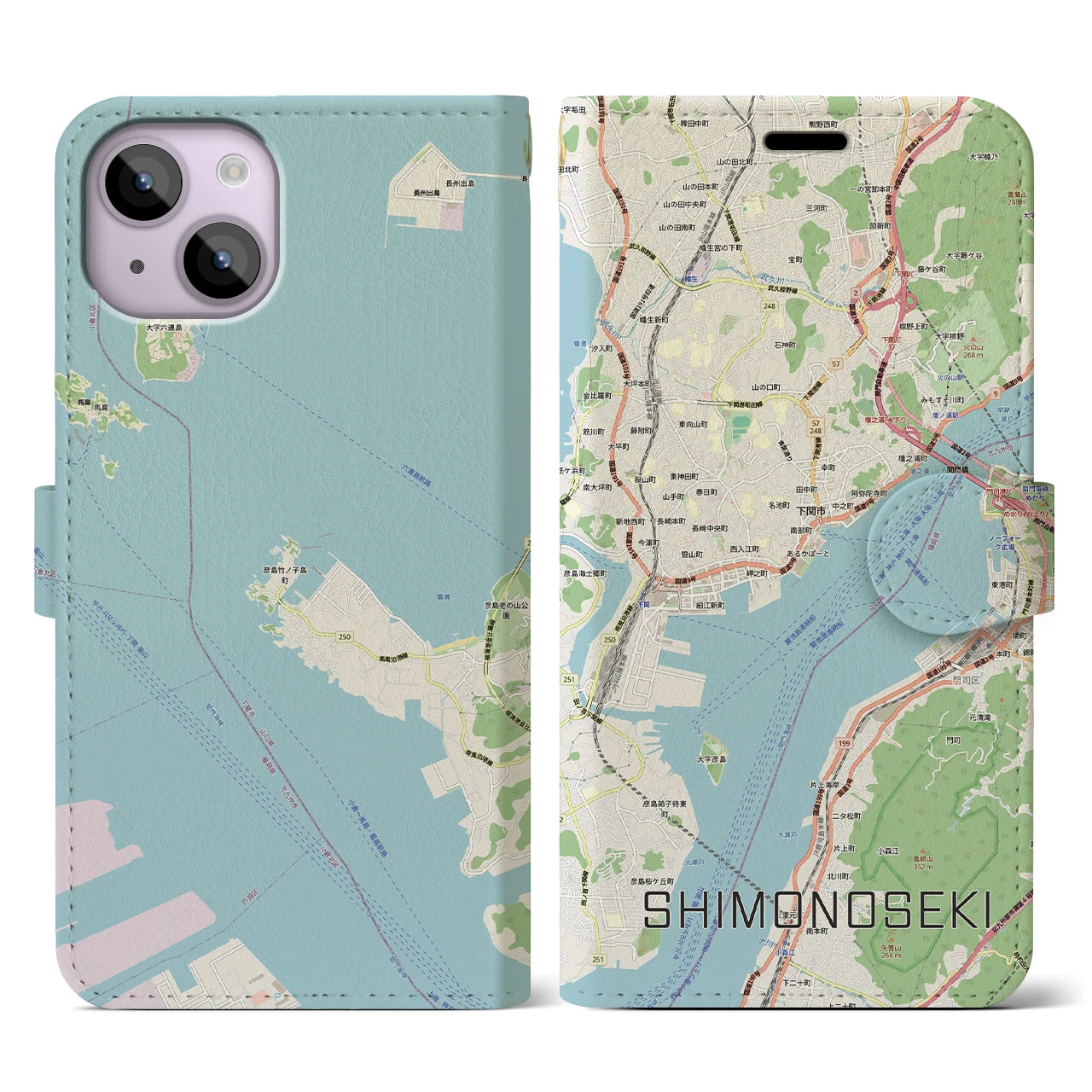 【下関2（山口県）】地図柄iPhoneケース（手帳タイプ）