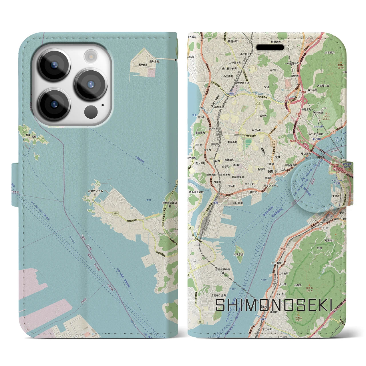 【下関2（山口県）】地図柄iPhoneケース（手帳タイプ）