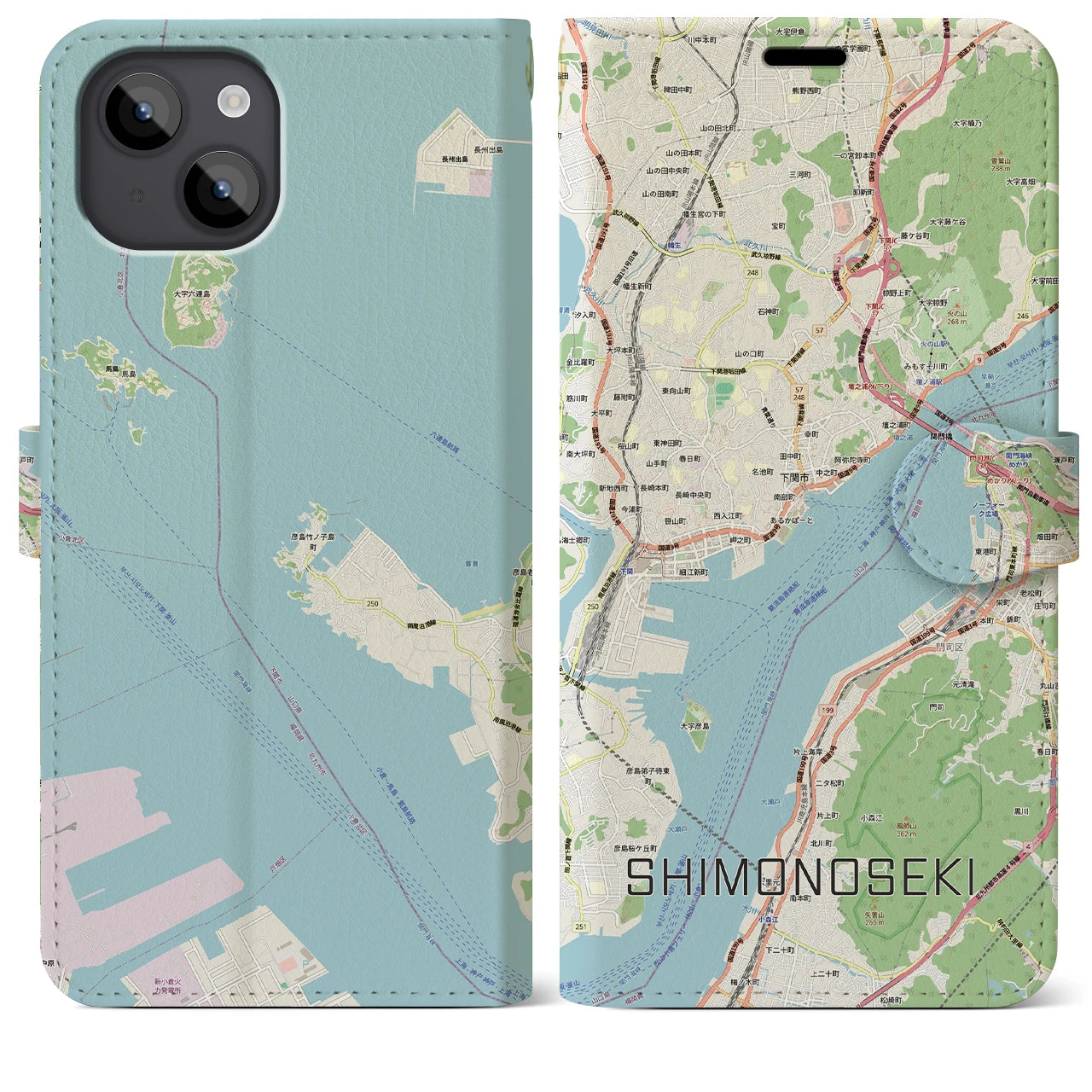 【下関2（山口県）】地図柄iPhoneケース（手帳タイプ）