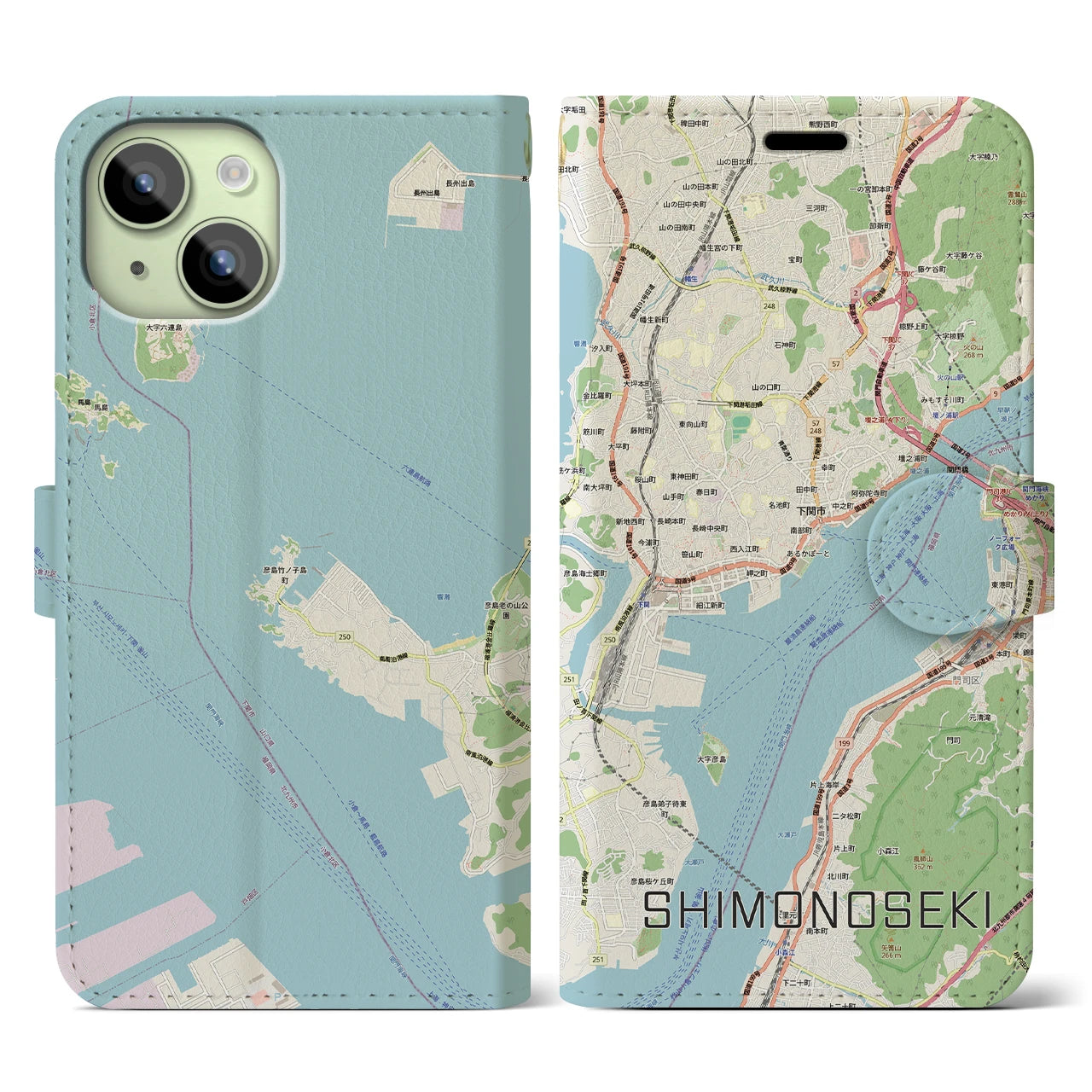 【下関2（山口県）】地図柄iPhoneケース（手帳タイプ）