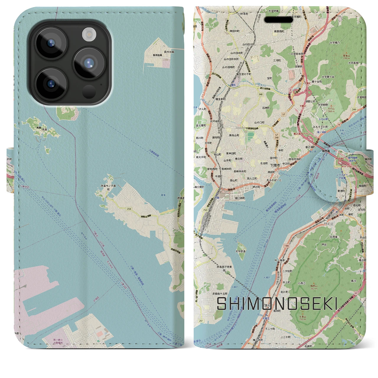 【下関2（山口県）】地図柄iPhoneケース（手帳タイプ）