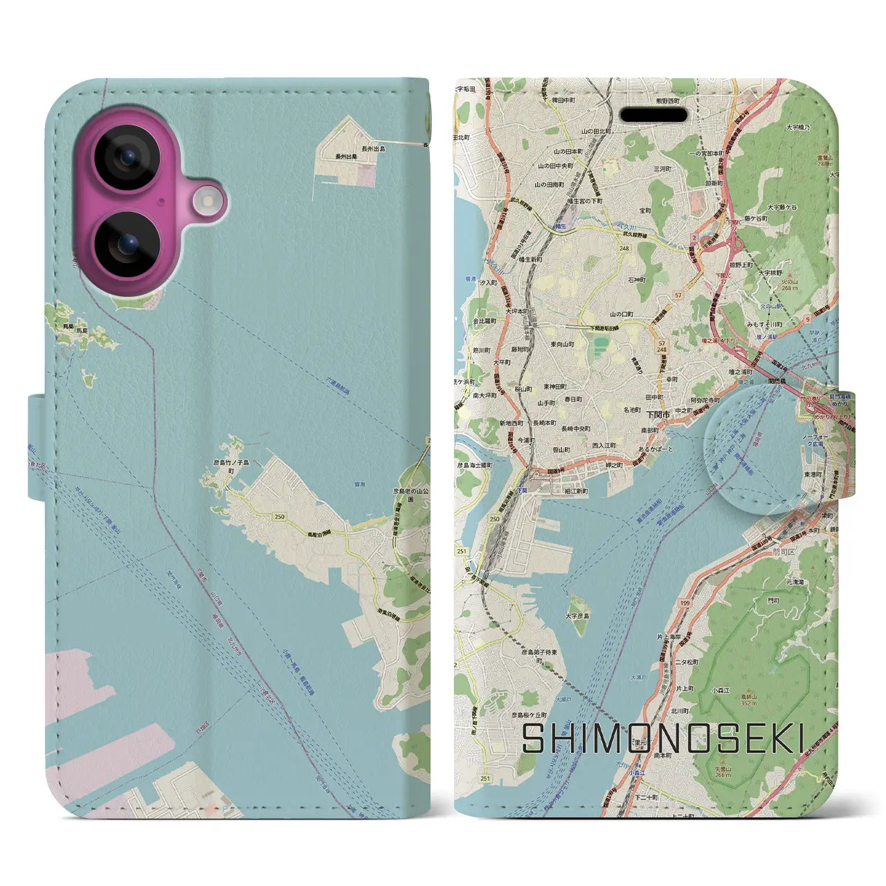 【下関2（山口県）】地図柄iPhoneケース（手帳タイプ）