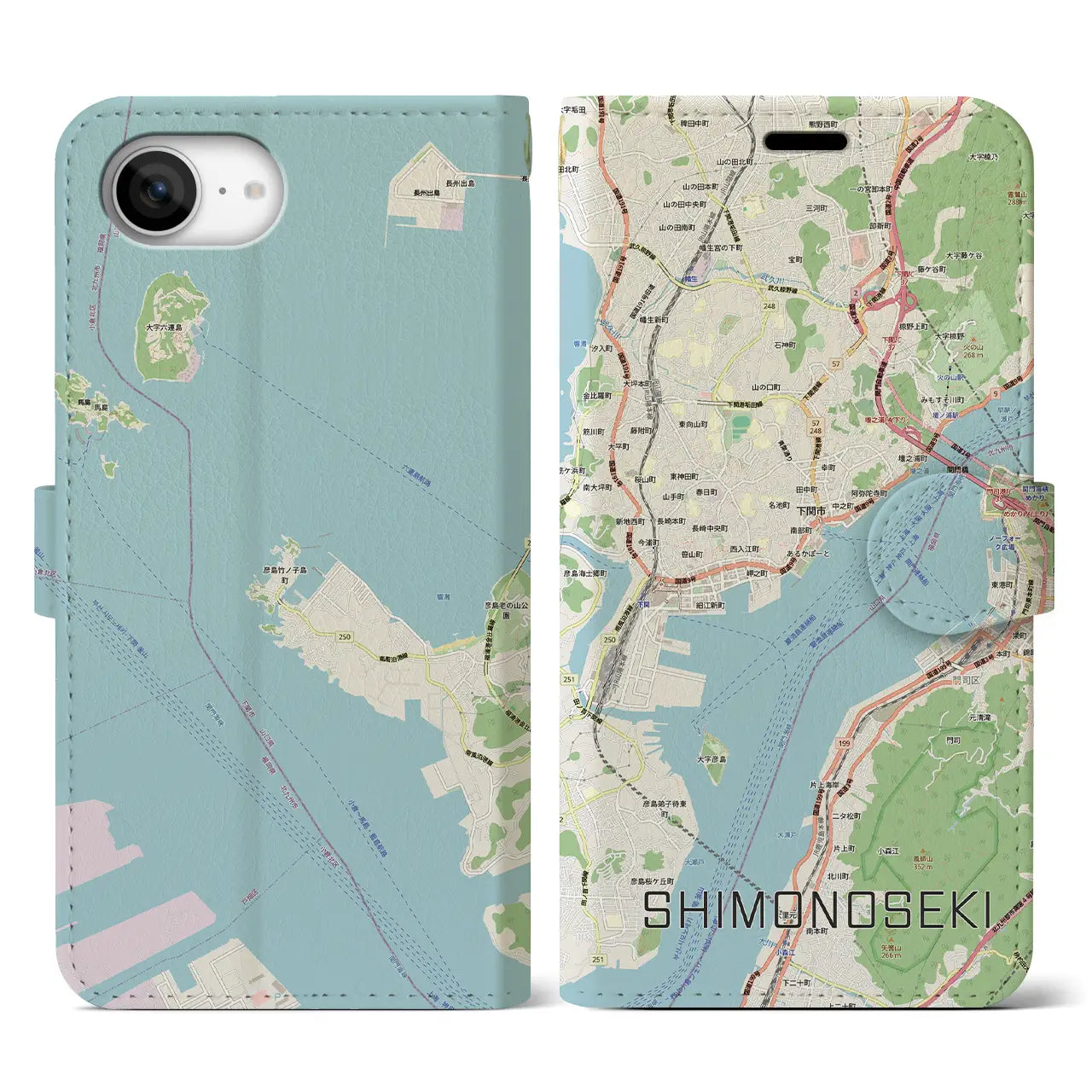 【下関2（山口県）】地図柄iPhoneケース（手帳タイプ）